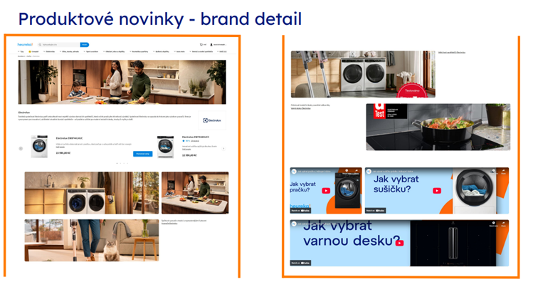 Ukázka brand detailu na Heurece s produktovými novinkami a display bannery typu Jak vybrat sušičku a varnou desku.