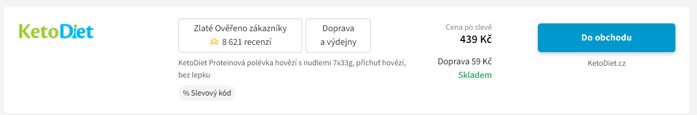 Nabídka KetoDiet proteinové polévky na Heurece za 439 Kč po slevě s označením slevový kód.